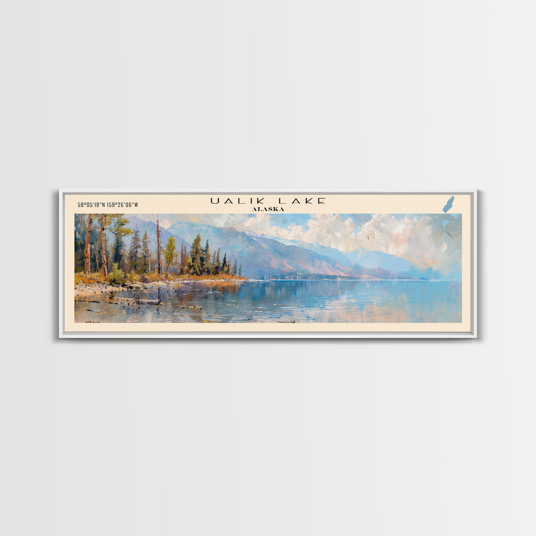 Ualik Lake Panoramic Wall Art, Framed Canvas Print, Lake House Decor, Travel Poster, Beautiful Lake Scene, Home Decor