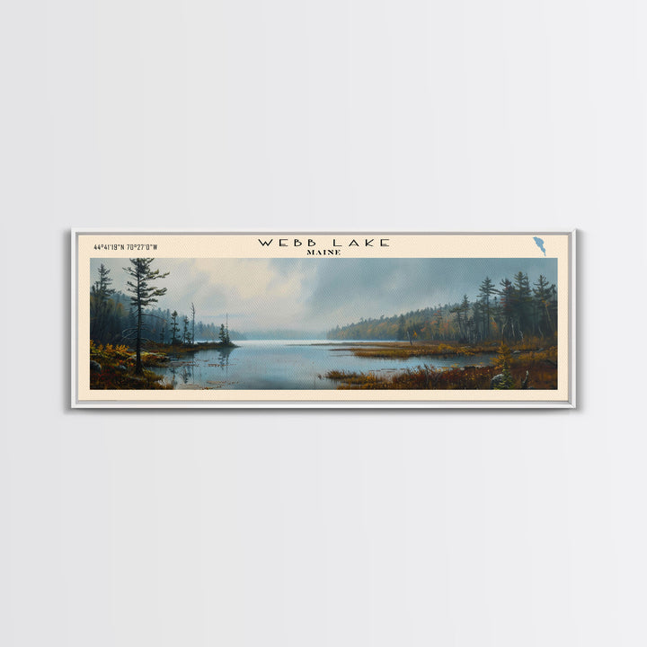 Webb Lake Maine Panoramic Wall Art, Framed Canvas Print, Lake House Decor, Travel Poster, Beautiful Lake Scene, Bedroom Decor