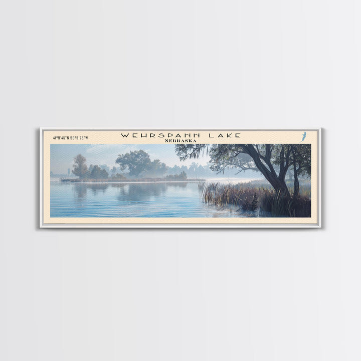 Wehrspann Lake Nebraska Panoramic Wall Art, Framed Canvas Print, Lake House Decor, Travel Poster, Serene Landscape, Living Room Decor