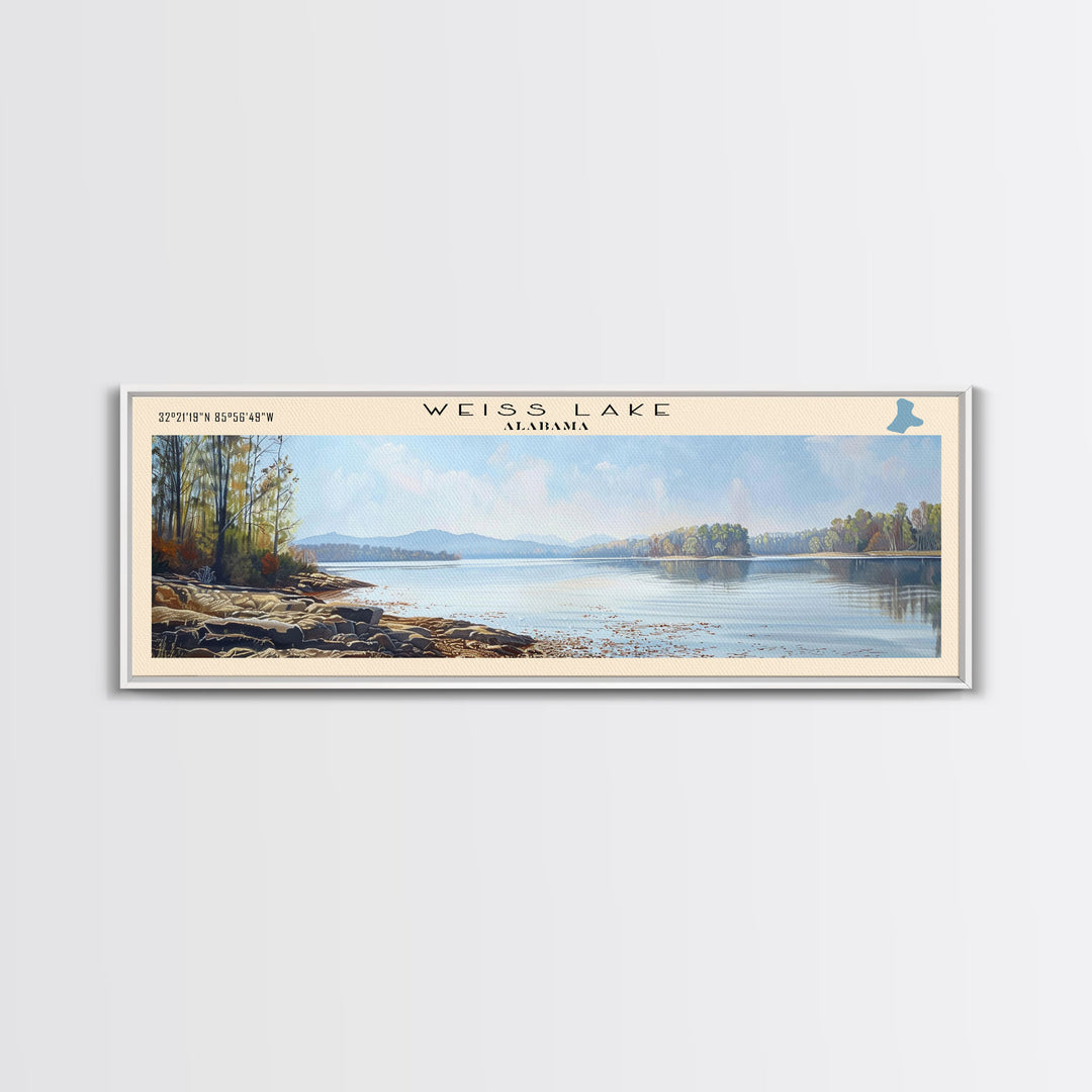 Weiss Lake Alabama Panoramic Wall Art, Framed Canvas Print, Lake House Decor, Travel Poster, Scenic Lake Scene, Bedroom Art