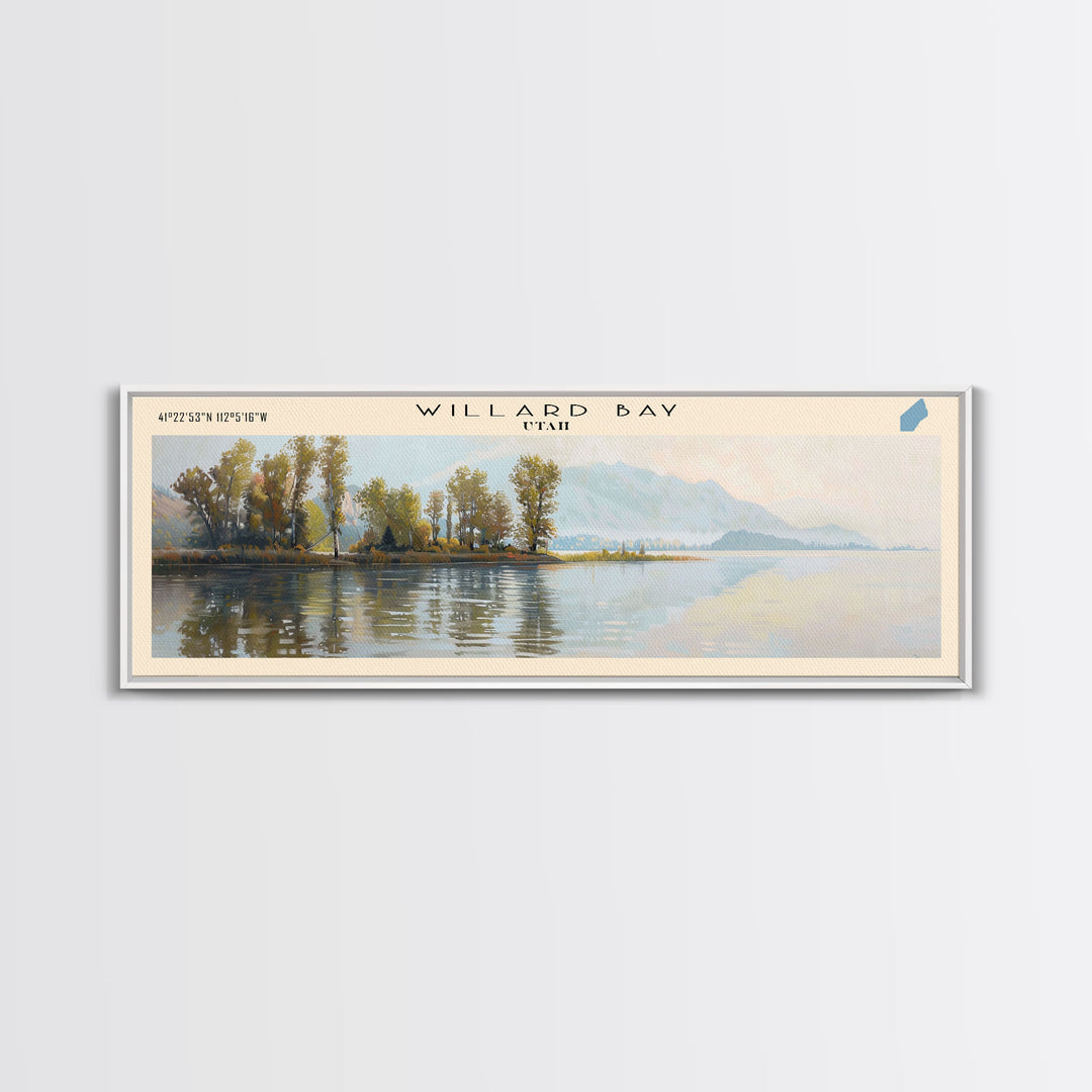 Willard Bay Utah Panoramic Wall Art, Framed Canvas Print, Lake House Decor, Travel Poster, Beautiful Lake Scene, Bedroom Art