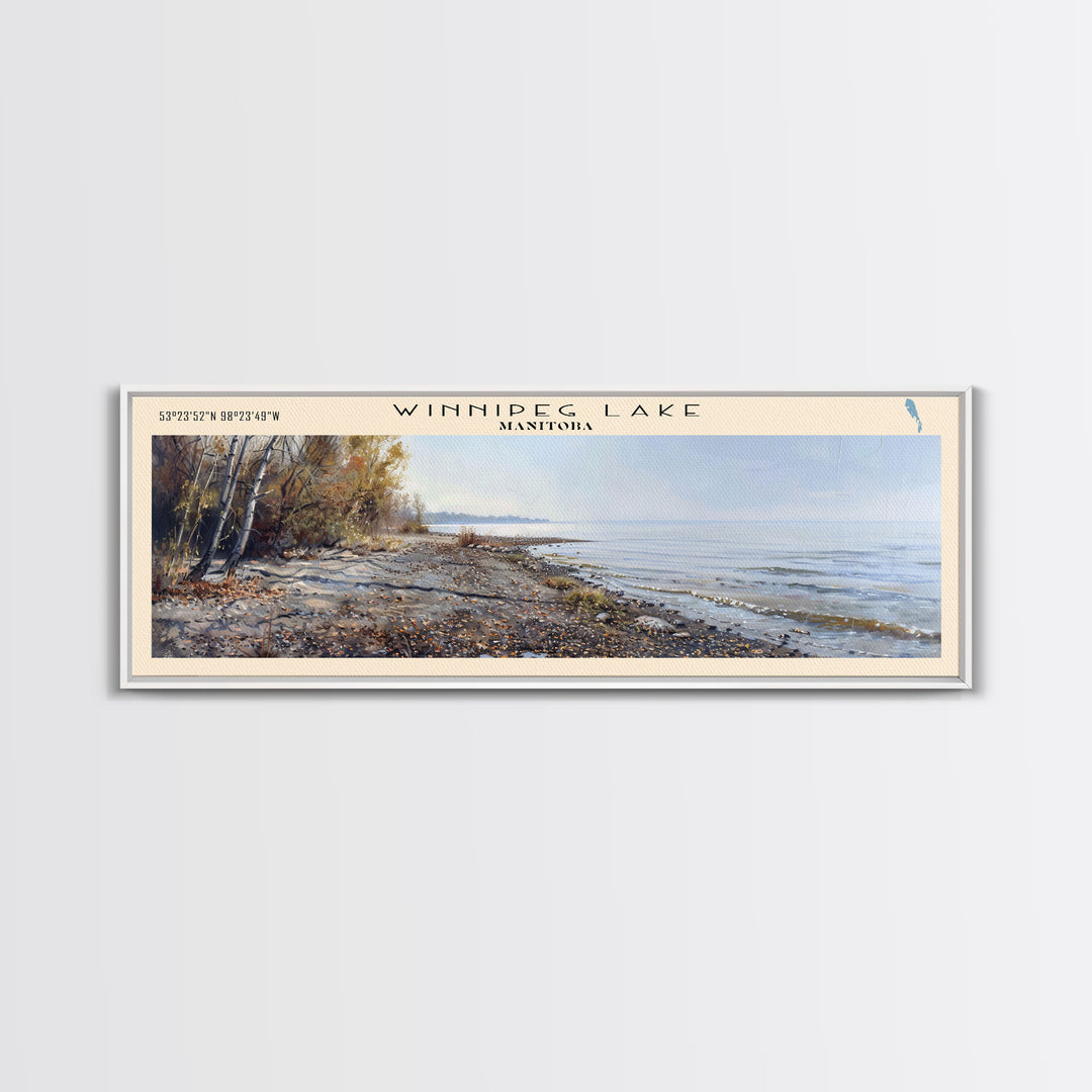 Winnipeg Lake Michigan Panoramic Wall Art, Framed Canvas Print, Lake House Decor, Travel Poster, Scenic Lake Scene, Bedroom Decor