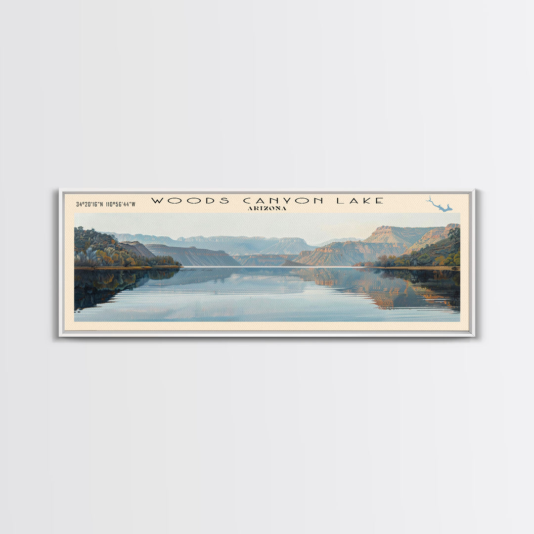 Woods Canyon Lake Arizona Panoramic Wall Art, Framed Canvas Print, Lake House Decor, Travel Poster, Serene Landscape, Home Art