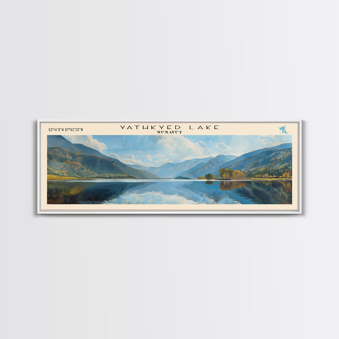 Yathkyed Lake Panoramic Wall Art, Framed Canvas Print, Lake House Decor, Travel Poster, Serene Landscape, Home Art