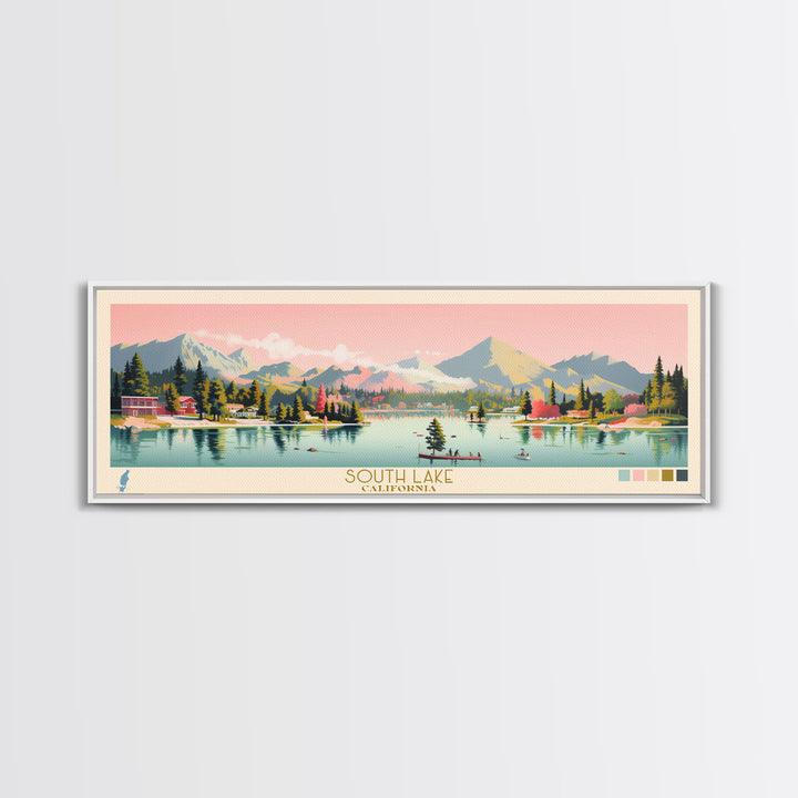 South Lake, California Framed Canvas Print, Lake House Decor, Midcentury Modern Art, Pop Art, Travel Poster, Bedroom Wall Art