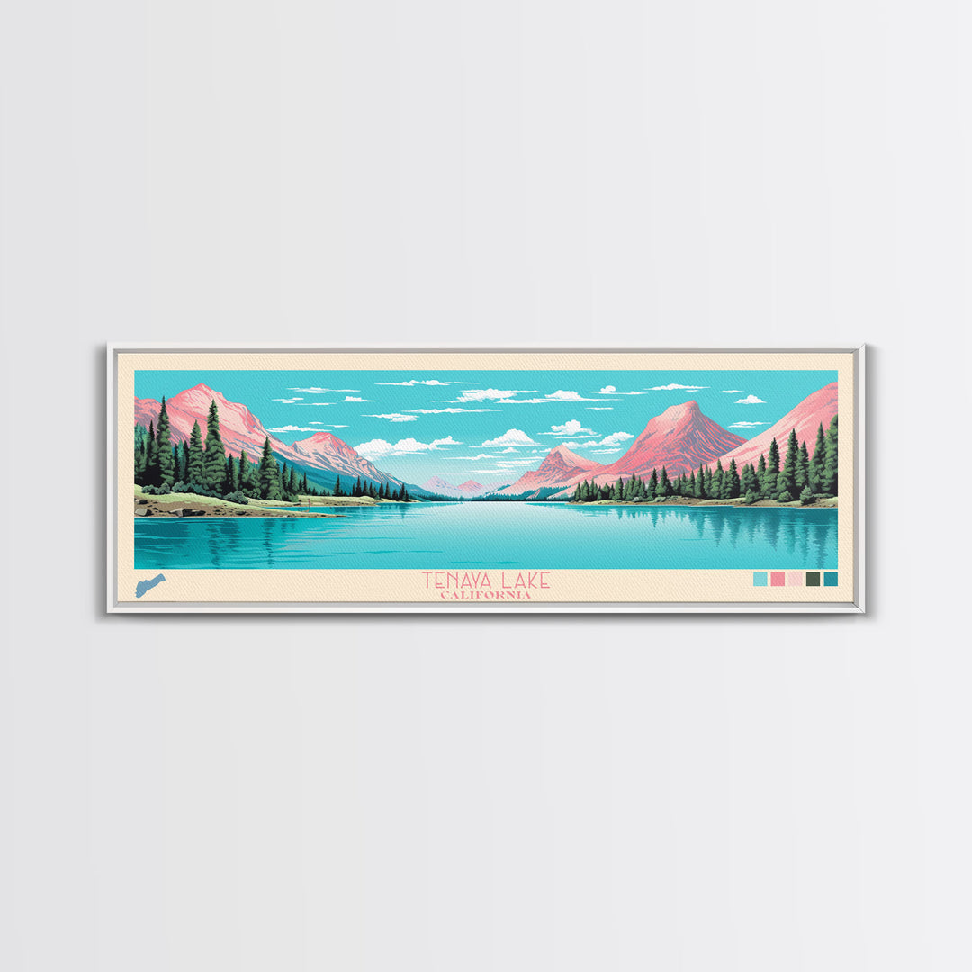 Tenaya Lake, California Framed Canvas Print, Lake House Decor, Midcentury Modern Art, Pop Art, Travel Poster, Living Room Wall Art