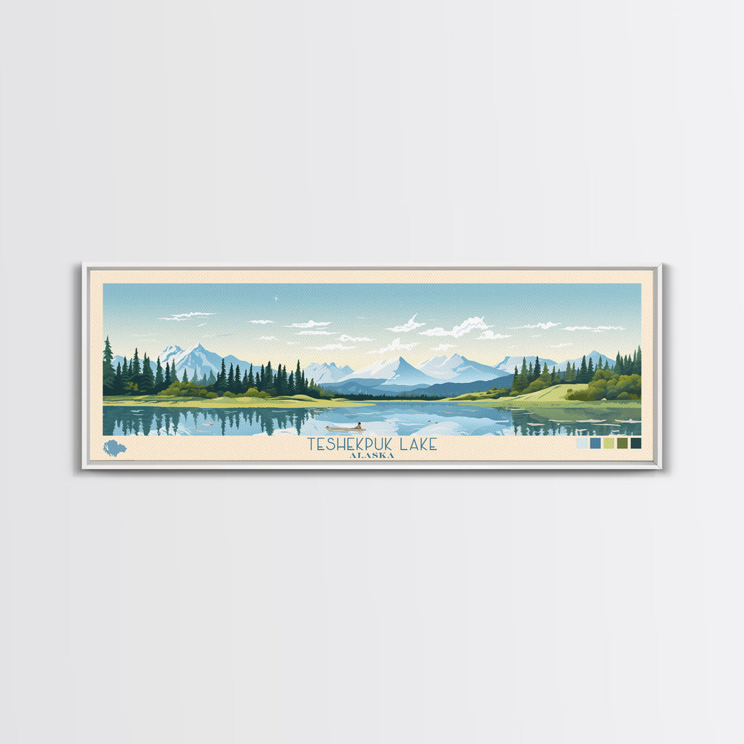 Teshekpuk Lake, Alaska Framed Canvas Print, Lake House Decor, Midcentury Modern Art, Pop Art, Travel Poster, Living Room Wall Art