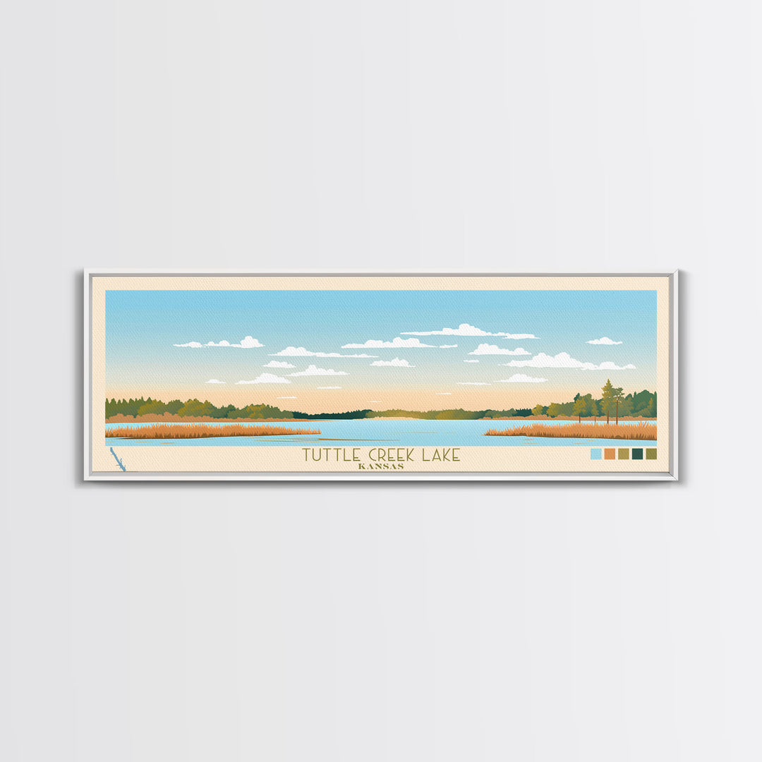 Tuttle Creek Lake, Kansas Framed Canvas Print, Lake House Decor, Midcentury Modern Art, Pop Art, Travel Poster, Living Room Wall Art