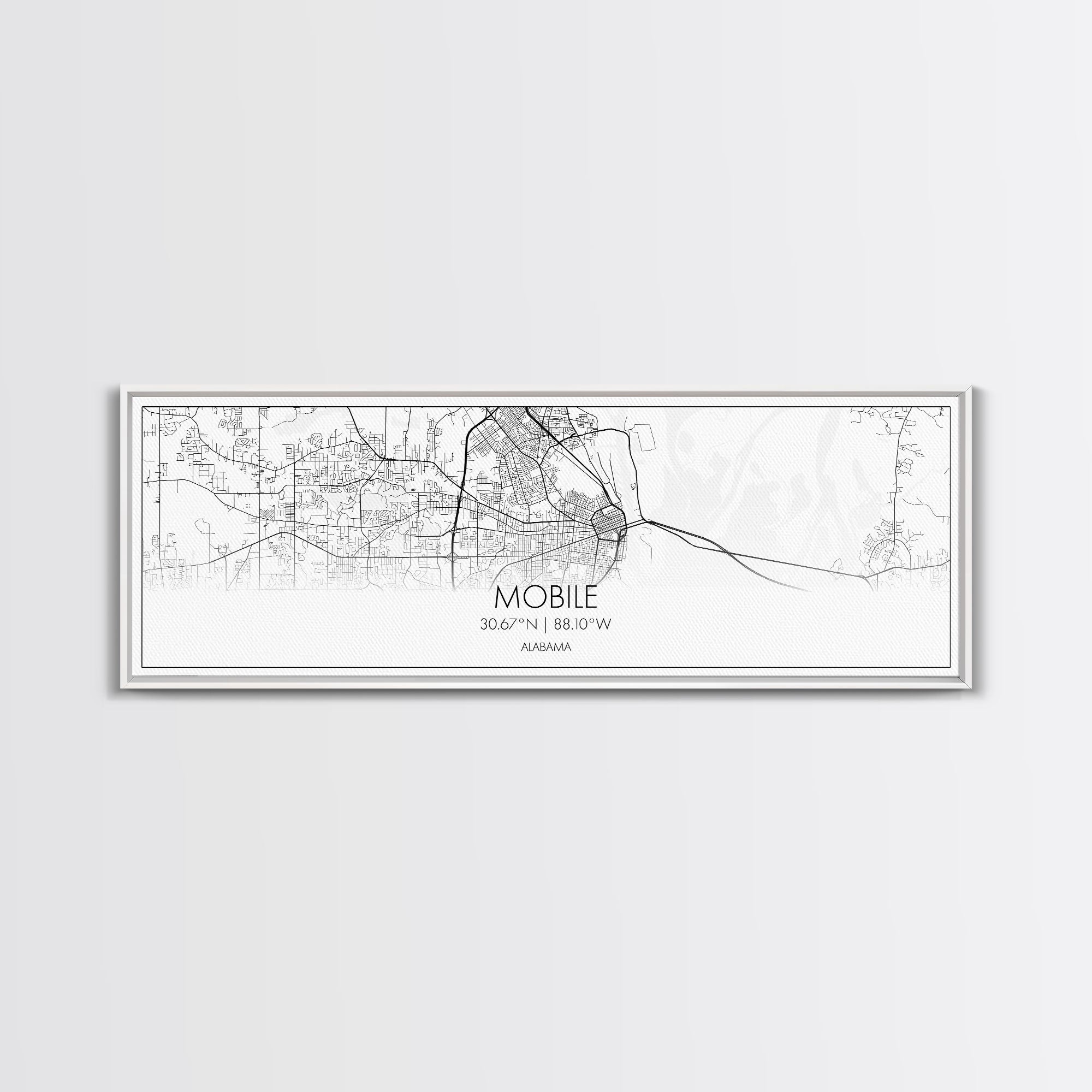 Panoramic Mobile City Map, Alabama Art, Map Print, Minimalist Wall Art, Canvas Art, Housewarming Gift, Street Map Art, Closing Gift