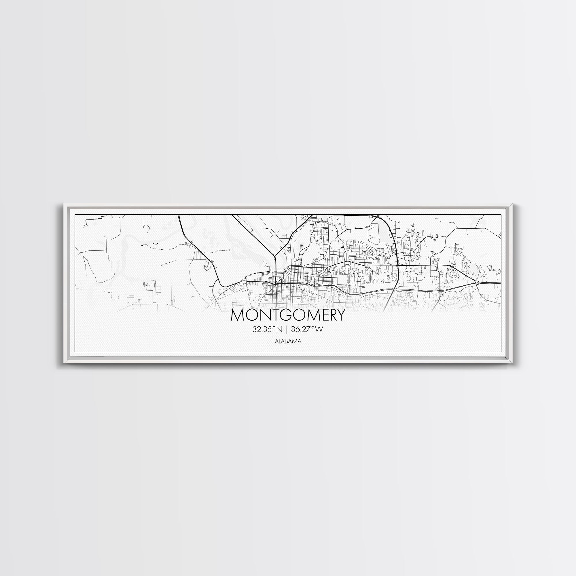 Panoramic Montgomery City Map, Alabama Art, Map Print, Minimalist Wall Art, Canvas Art, Housewarming Gift, Street Map Art, Closing Gift