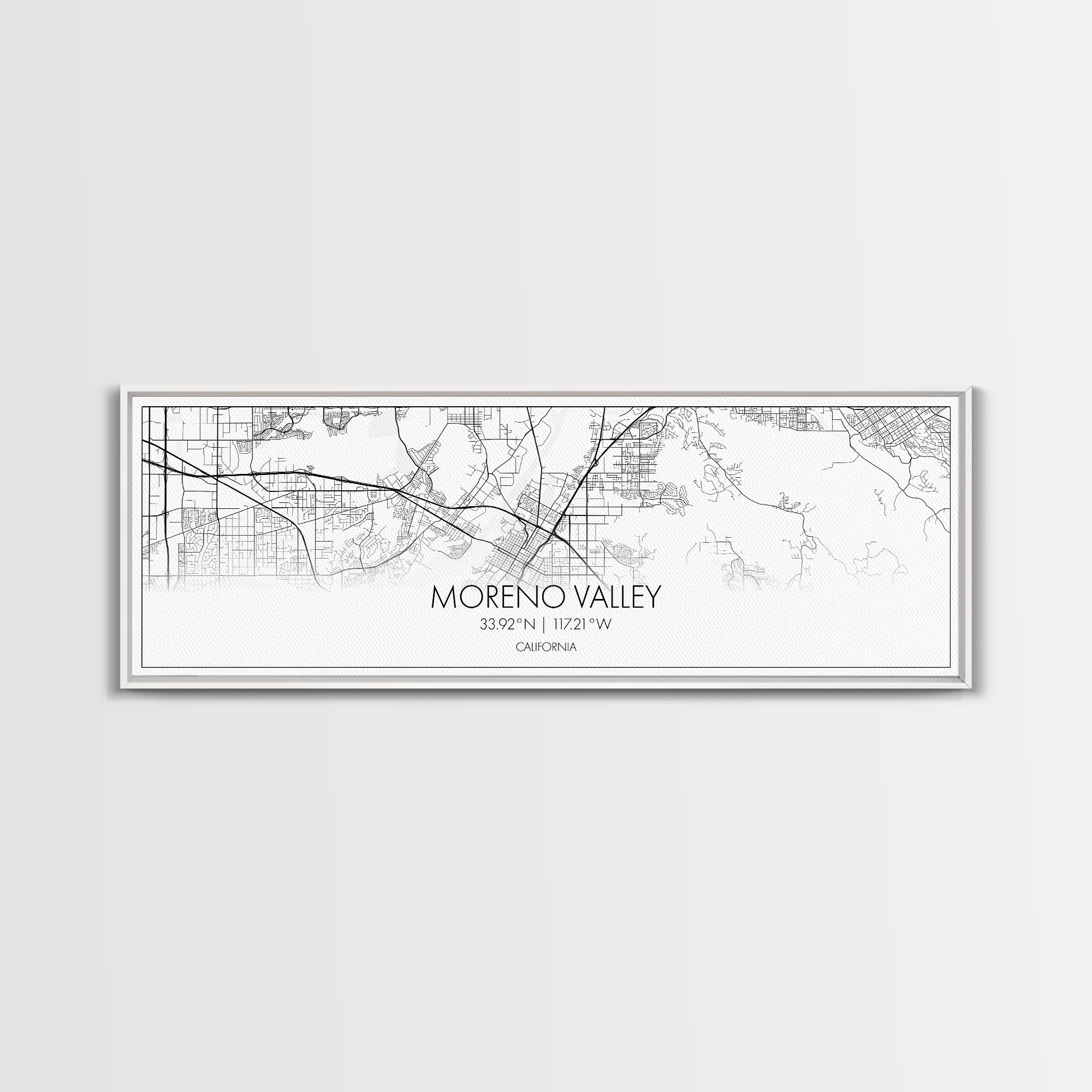 Panoramic Moreno Valley City Map, California Art, Map Print, Minimalist Wall Art, Canvas Art, Housewarming Gift, Street Map, Closing Gift