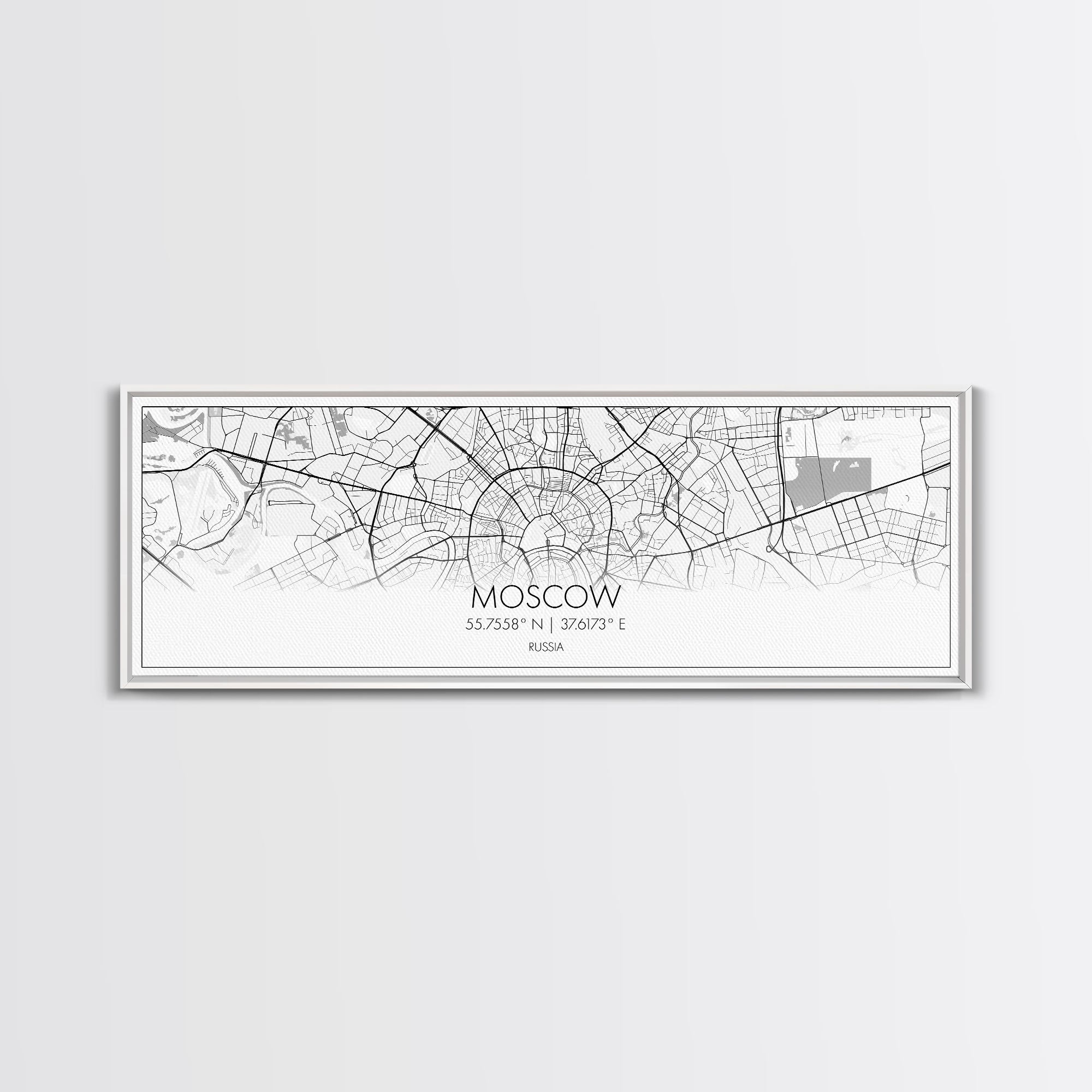 Panoramic Moscow City Map, Russia Art, Map Print, Minimalist Wall Art, Canvas Art, Housewarming Gift, Street Map Art, Closing Gift