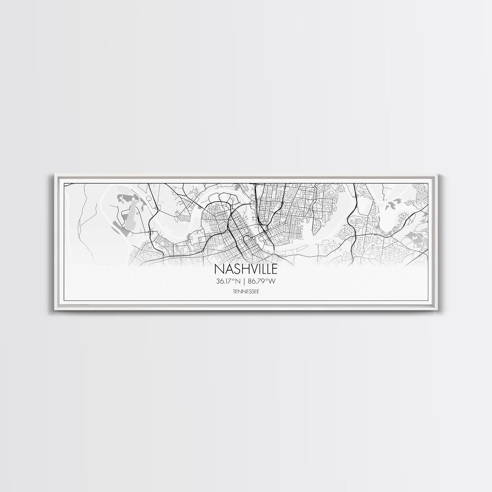 Panoramic Nashville City Map, Tennessee Art, Map Print, Minimalist Wall Art, Canvas Art, Housewarming Gift, Street Map Art, Closing Gift