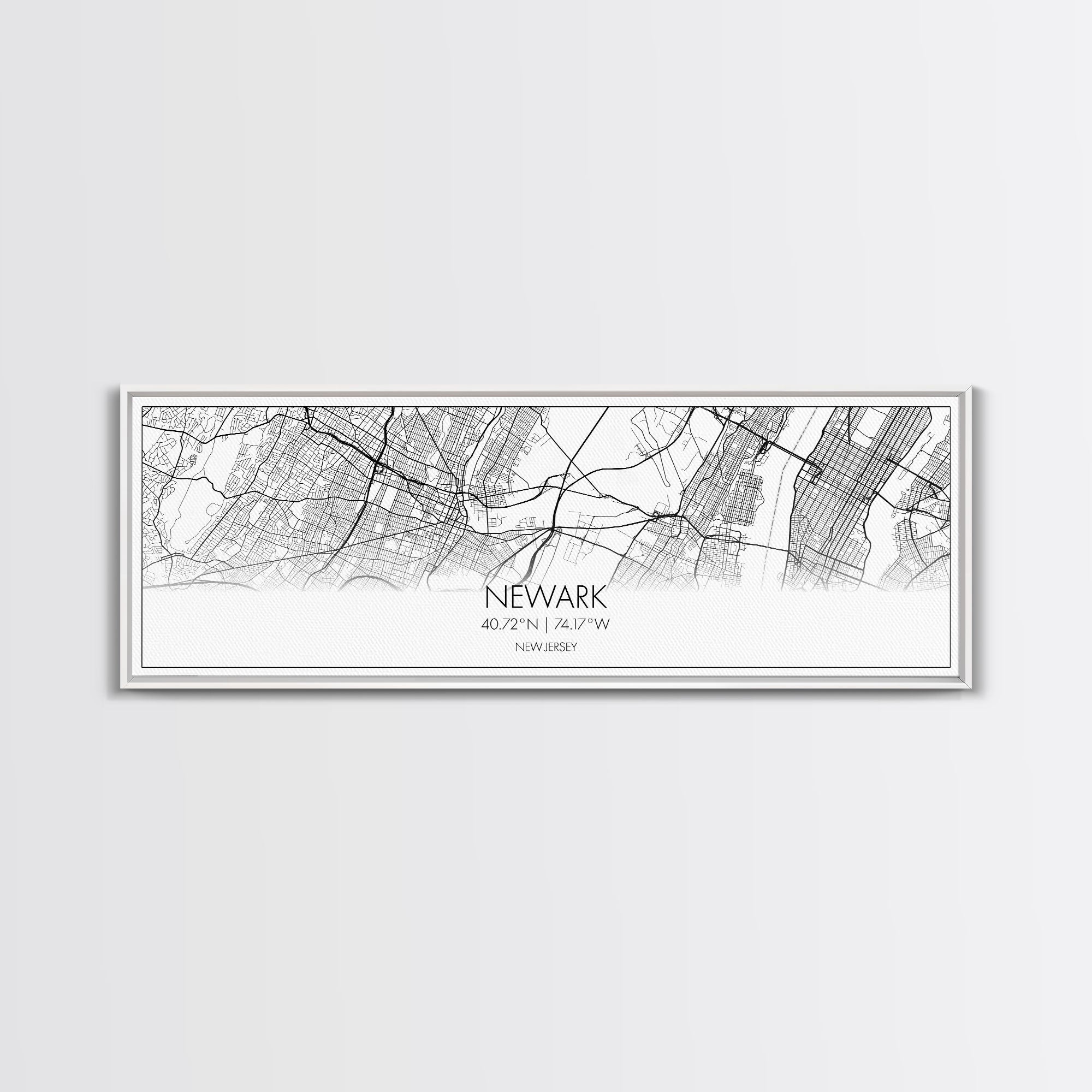 Panoramic Newark City Map, New Jersey Art, Map Print, Minimalist Wall Art, Canvas Art, Housewarming Gift, Street Map Art, Closing Gift