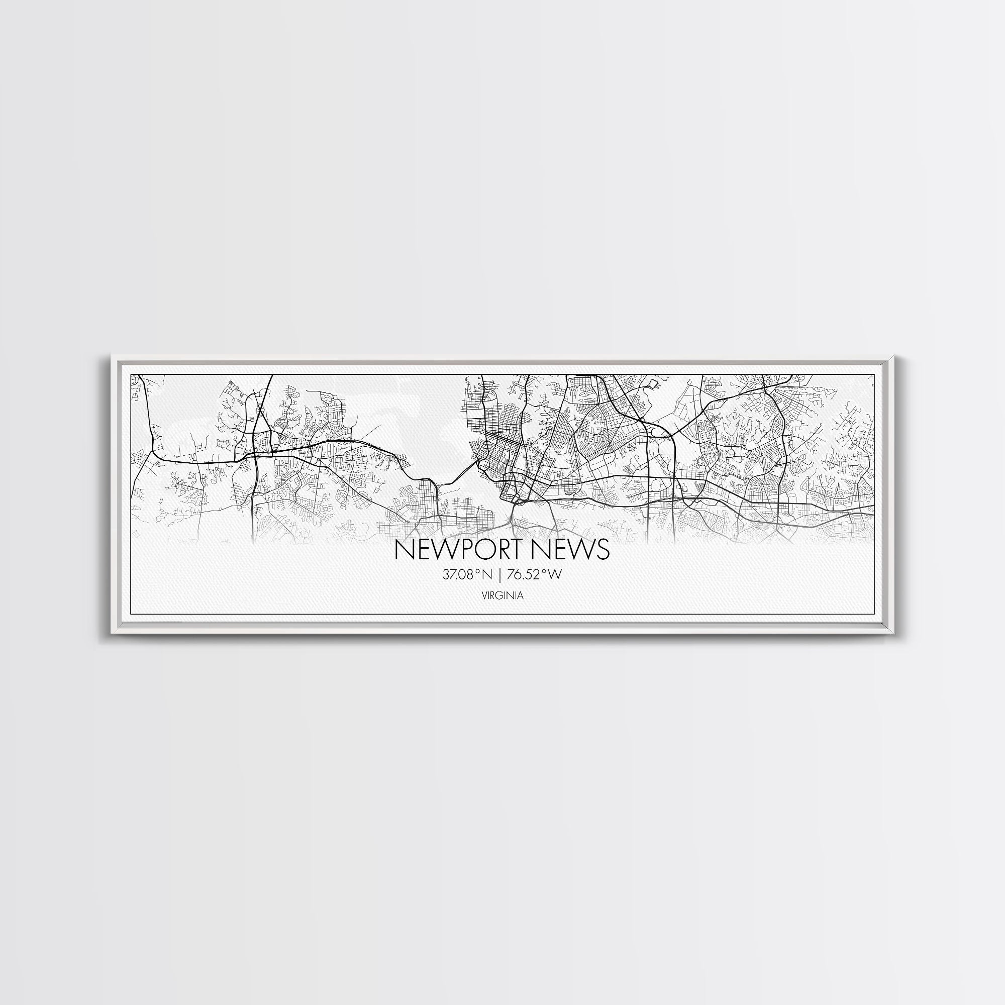 Panoramic Newport News City Map, Virginia Art, Map Print, Minimalist Wall Art, Canvas Art, Housewarming Gift, Street Map Art, Closing Gift