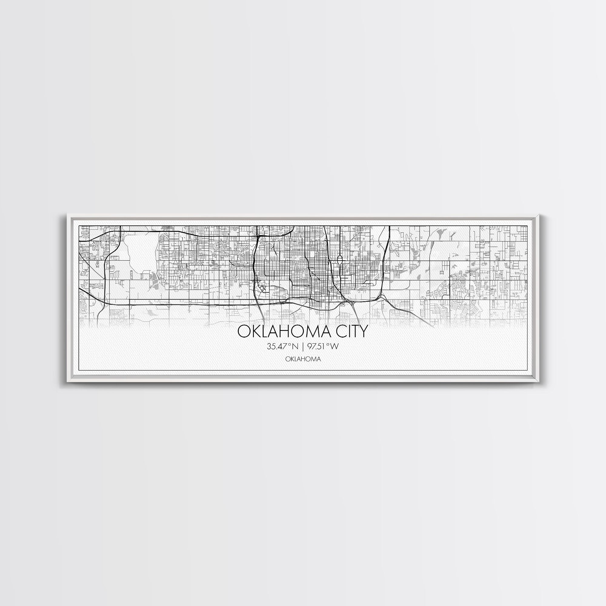 Panoramic Oklahoma City Map, Oklahoma Art, Map Print, Minimalist Wall Art, Canvas Art, Housewarming Gift, Street Map Art, Closing Gift