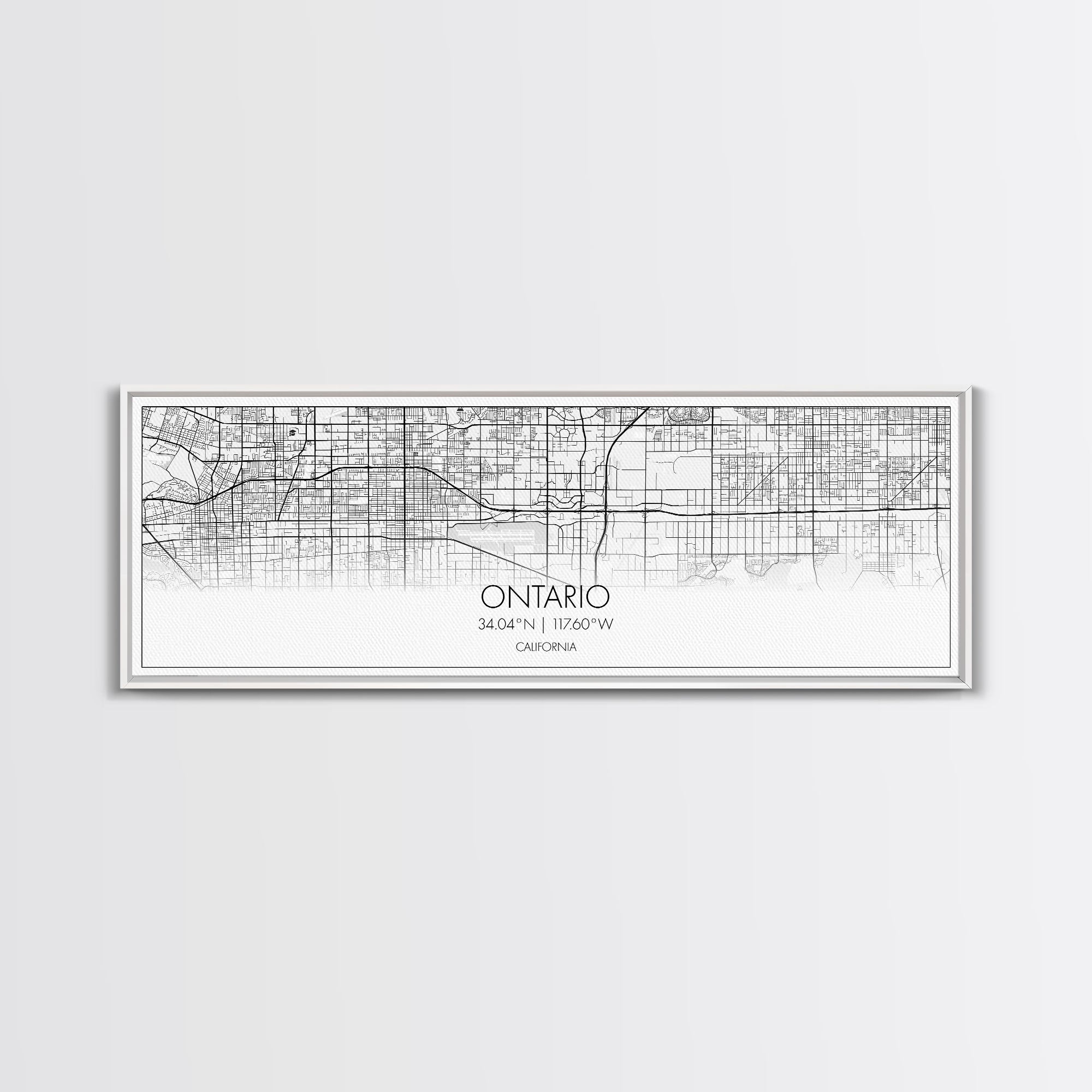 Panoramic Ontario City Map, California Art, Map Print, Minimalist Wall Art, Canvas Art, Housewarming Gift, Street Map Art, Closing Gift