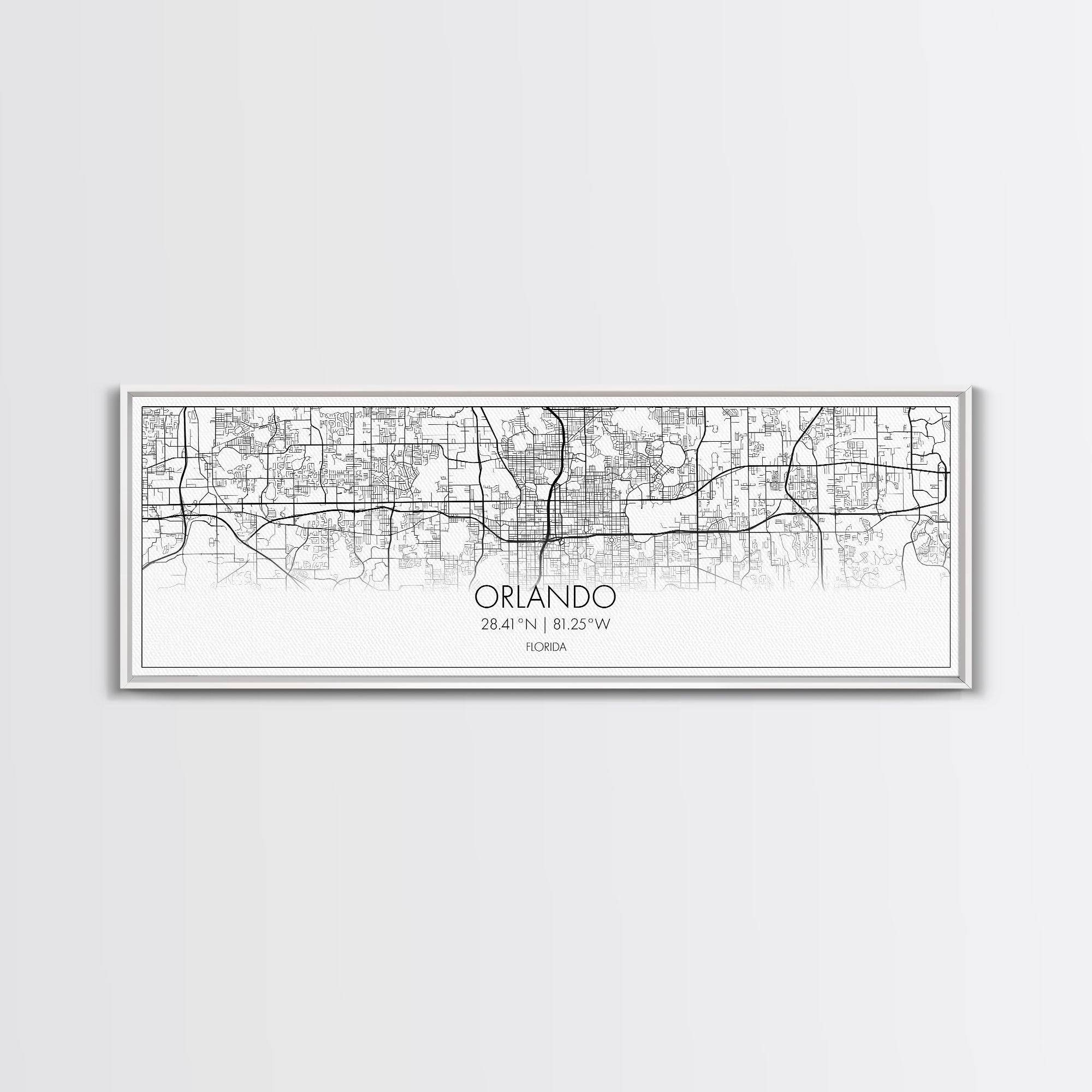 Panoramic Orlando City Map, Florida Art, Map Print, Minimalist Wall Art, Canvas Art, Housewarming Gift, Street Map Art, Closing Gift