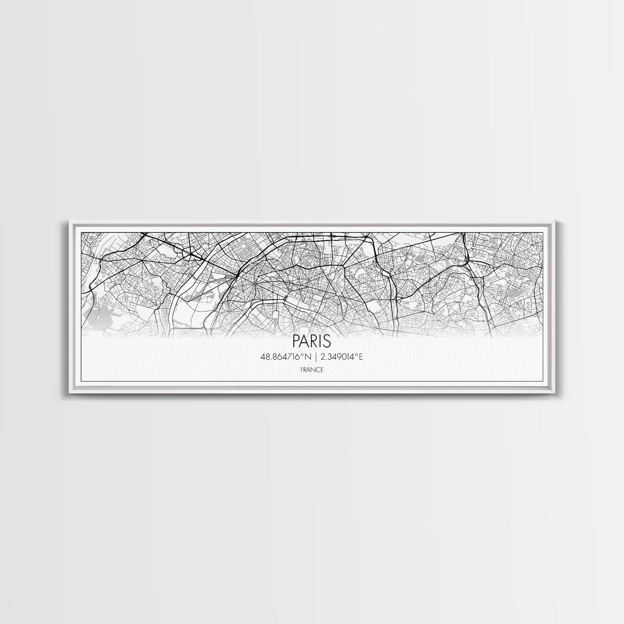 Panoramic Paris City Map, France Art, Map Print, Minimalist Wall Art, Canvas Art, Housewarming Gift, Street Map Art, Closing Gift