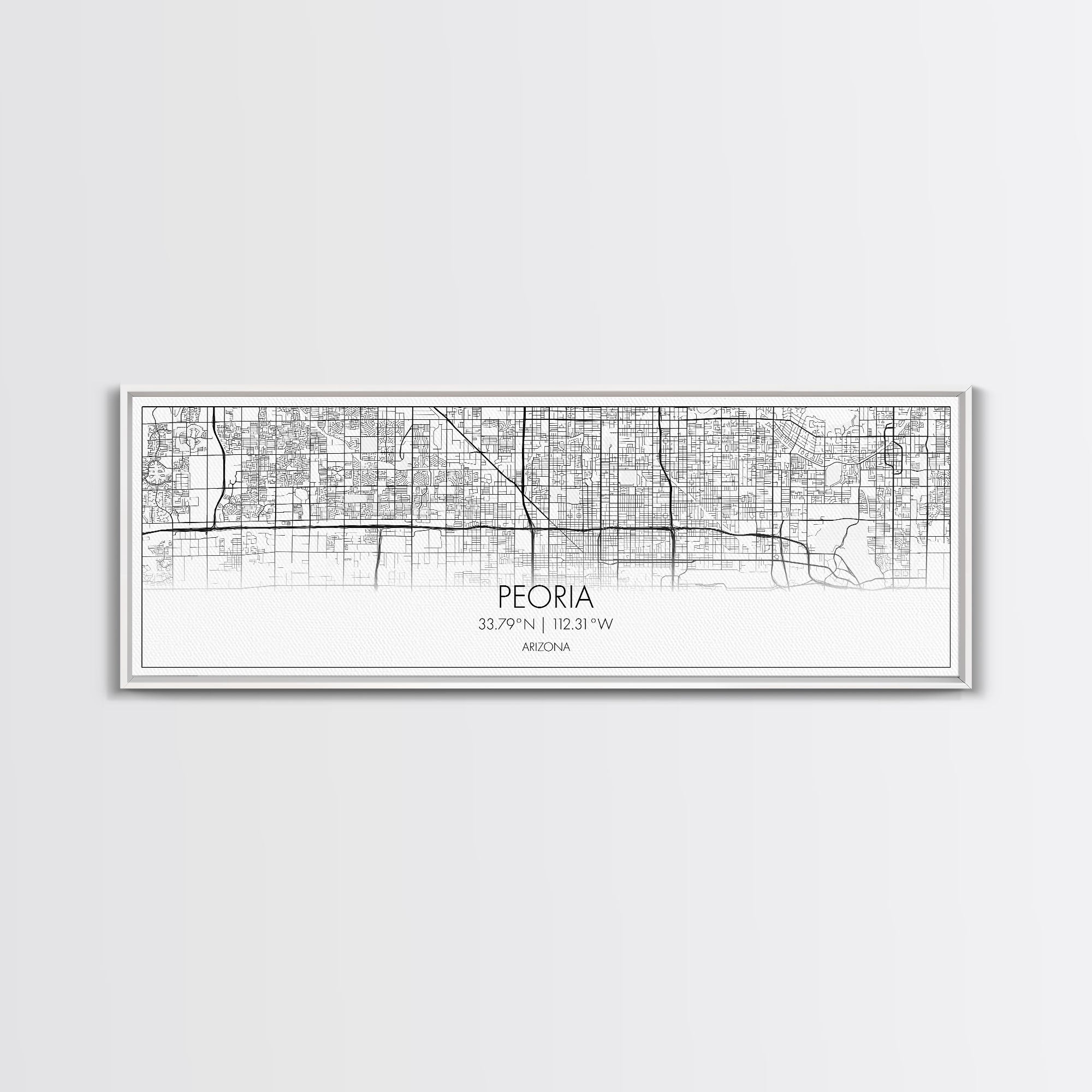 Panoramic Peoria City Map, Arizona Art, Map Print, Minimalist Wall Art, Canvas Art, Housewarming Gift, Street Map Art, Closing Gift