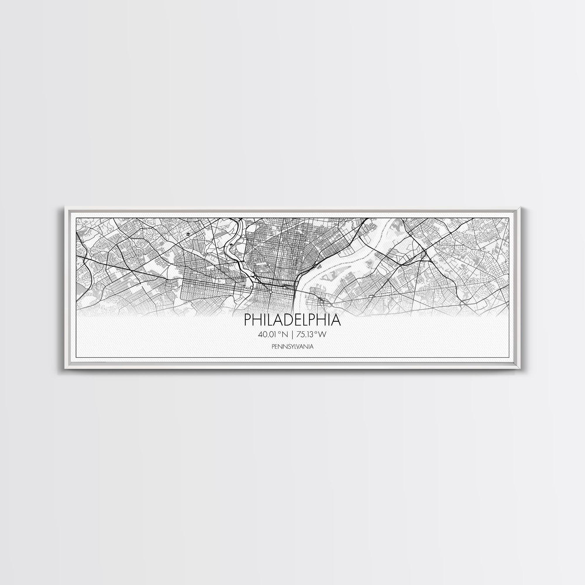 Panoramic Philadelphia City Map, Pennsylvania Art, Map Print, Minimalist Wall Art, Canvas Art, Housewarming Gift, Street Map, Closing Gift