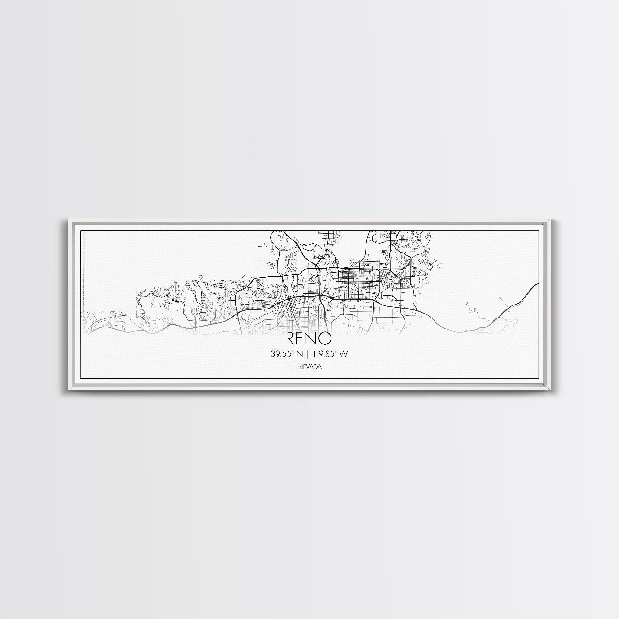 Panoramic Reno City Map, Nevada Art, Map Print, Minimalist Wall Art, Canvas Art, Housewarming Gift, Street Map Art, Closing Gift