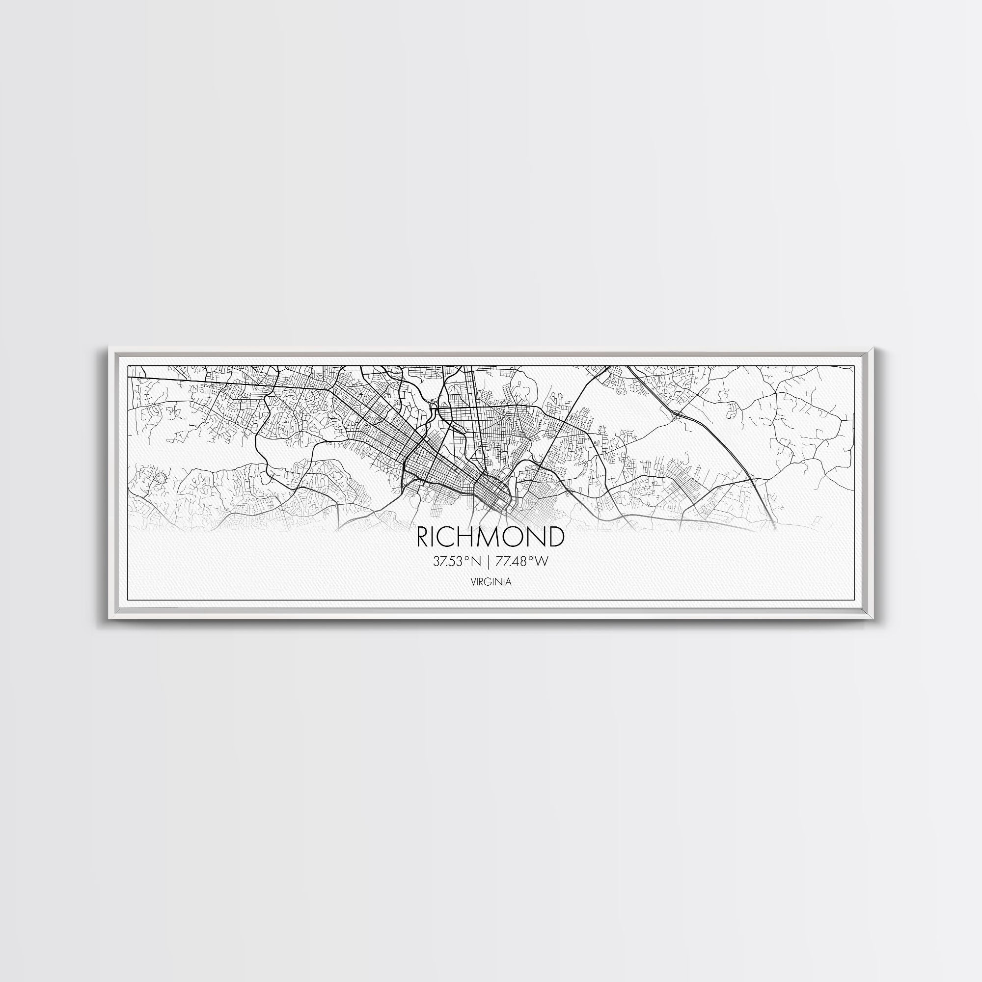 Panoramic Richmond City Map, Virginia Art, Map Print, Minimalist Wall Art, Canvas Art, Housewarming Gift, Street Map Art, Closing Gift