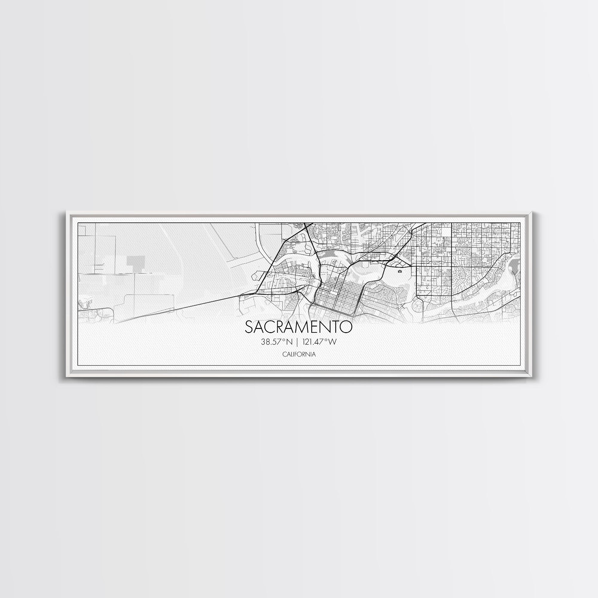 Panoramic Sacramento City Map, California Art, Map Print, Minimalist Wall Art, Canvas Art, Housewarming Gift, Street Map Art, Closing Gift