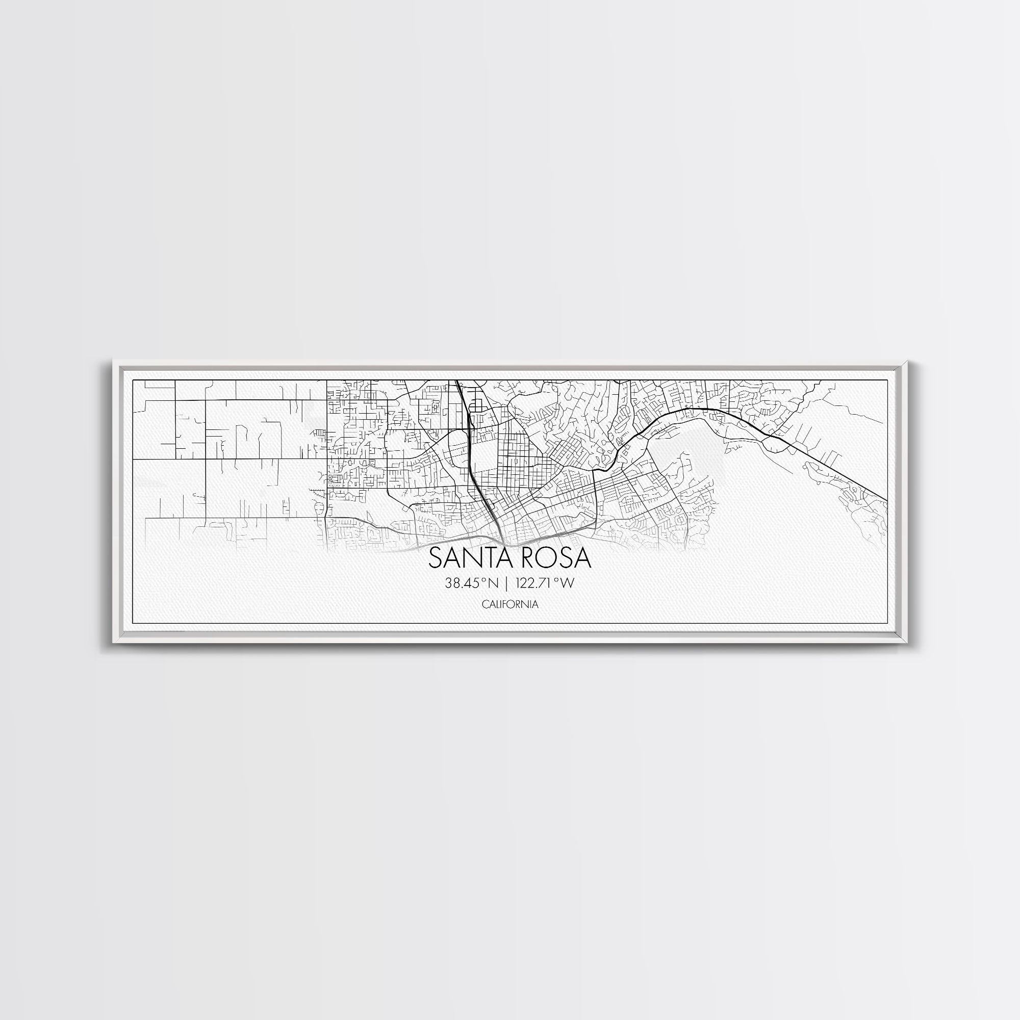 Panoramic Santa Rosa City Map, California Art, Map Print, Minimalist Wall Art, Canvas Art, Housewarming Gift, Street Map Art, Closing Gift