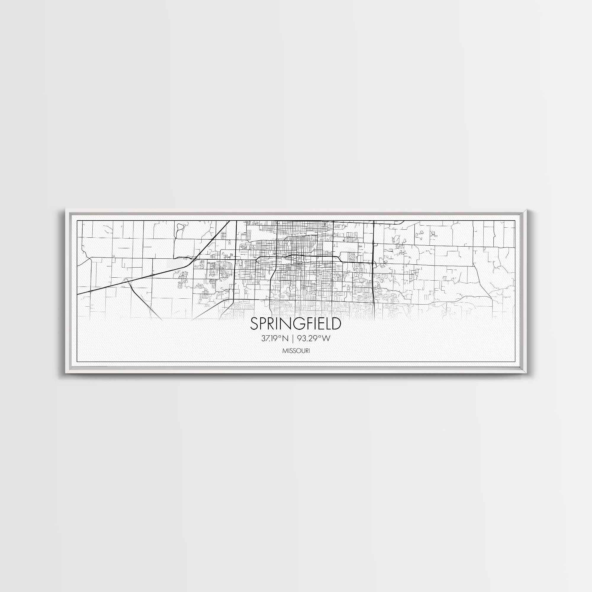 Panoramic Springfield City Map, Missouri Art, Map Print, Minimalist Wall Art, Canvas Art, Housewarming Gift, Street Map Art, Closing Gift