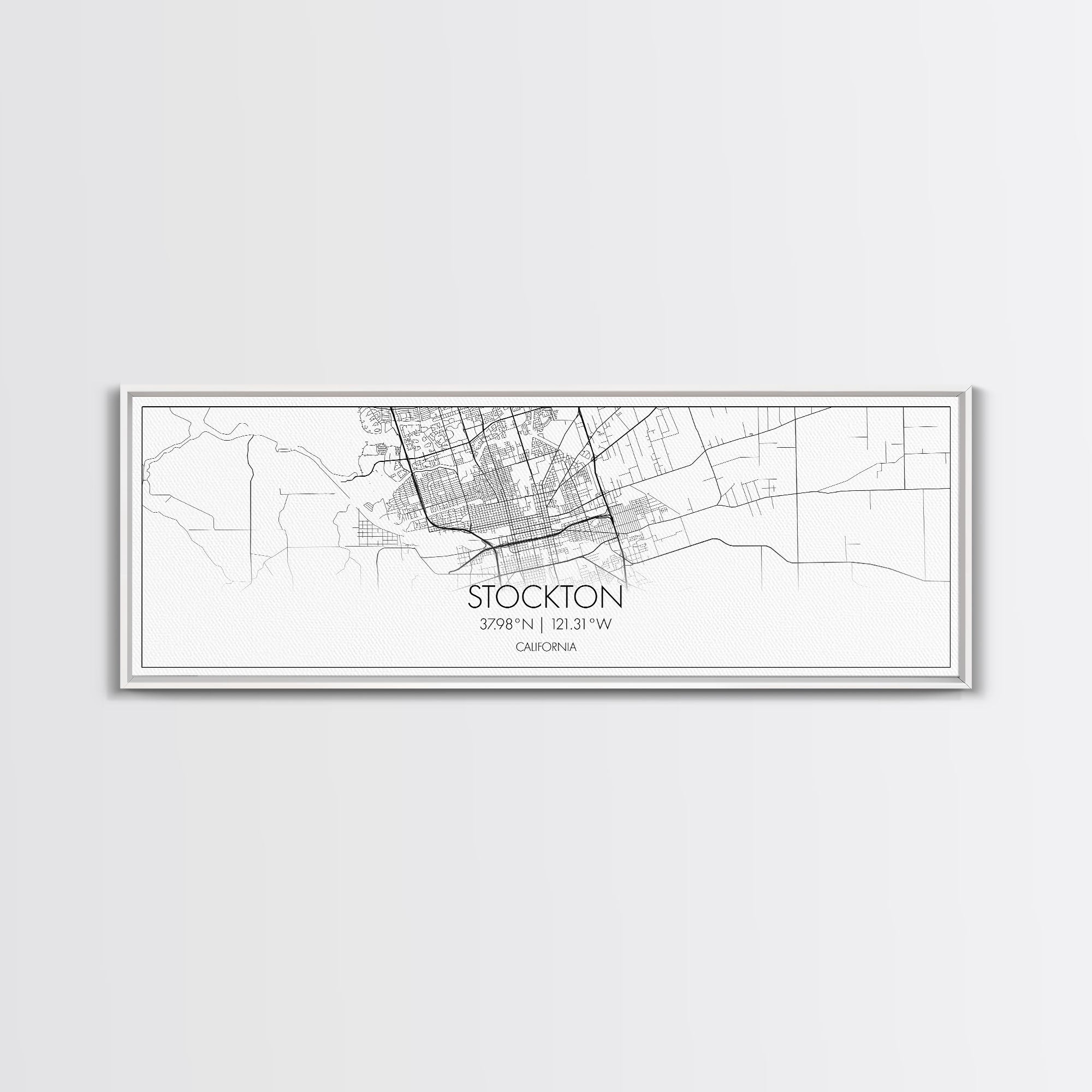 Panoramic Stockton City Map, California Art, Map Print, Minimalist Wall Art, Canvas Art, Housewarming Gift, Street Map Art, Closing Gift