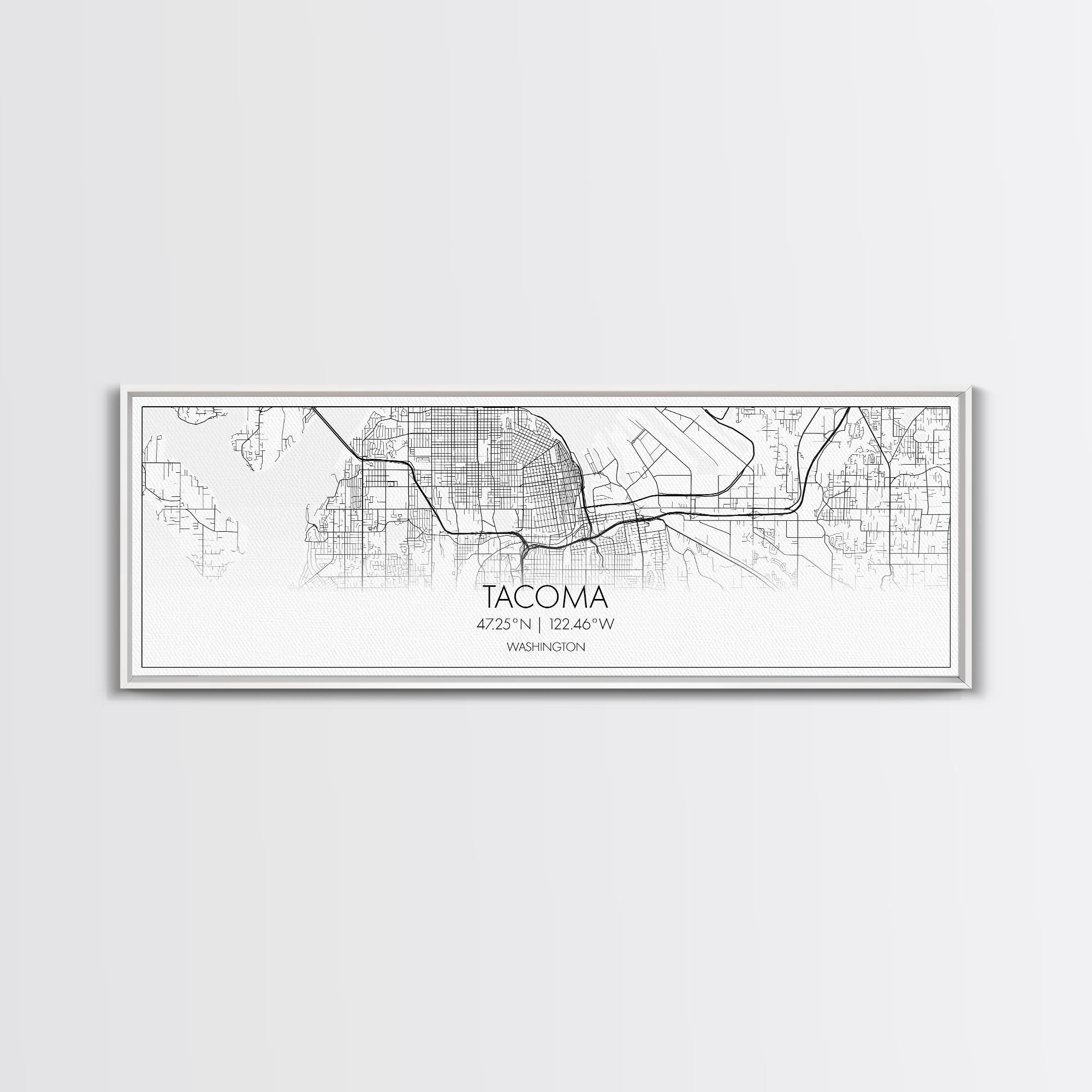 Panoramic Tacoma City Map, Washington Art, Map Print, Minimalist Wall Art, Canvas Art, Housewarming Gift, Street Map Art, Closing Gift