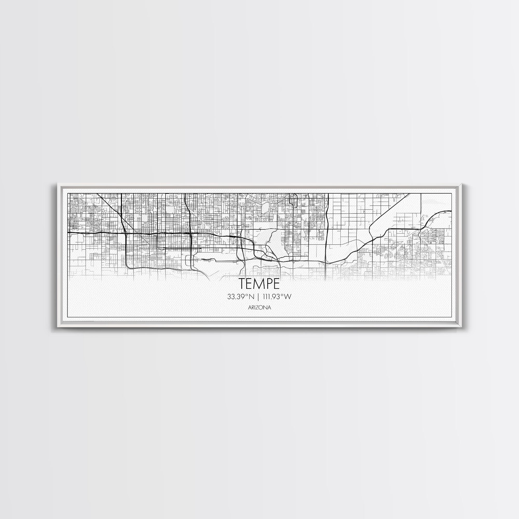 Panoramic Tempe City Map, Arizona Art, Map Print, Minimalist Wall Art, Canvas Art, Housewarming Gift, Street Map Art, Closing Gift