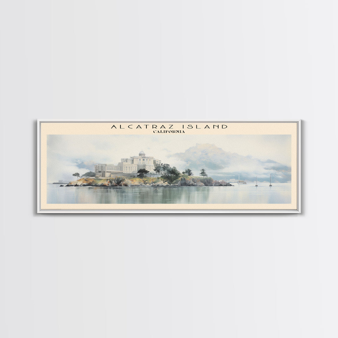 Alcatraz Island Retro Style Travel Poster - Framed Canvas Print - California Travel Decor | Vintage Style Home Decor - Travel Print - Wall Art