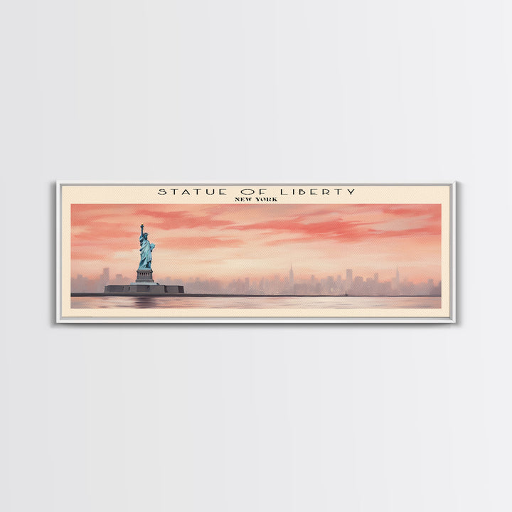 Statue of Liberty Travel Art Framed Canvas Print, COUNTRY Wall Decor, Home Decor, Travel Poster, Vintage Wall Art, Watercolor Painting