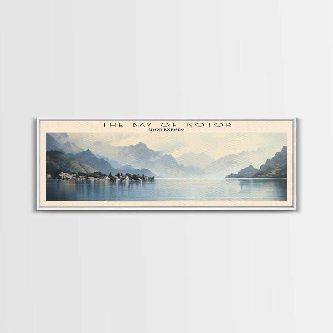 The Bay of Kotor Travel Art Framed Canvas Print, COUNTRY Wall Decor, Home Decor, Travel Poster, Vintage Wall Art, Watercolor Painting