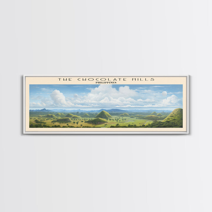 The Chocolate Hills Retro Style Travel Poster - Framed Canvas Print - COUNTRY Travel Decor | Vintage Style Home Decor - Travel Print - Wall Art