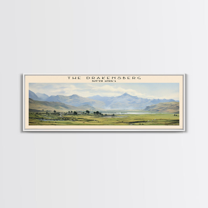 The Drakensberg Retro Style Travel Poster - Framed Canvas Print - COUNTRY Travel Decor | Vintage Style Home Decor - Travel Print - Wall Art