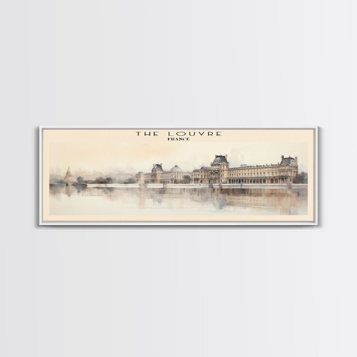 The Louvre Travel Art Framed Canvas Print, COUNTRY Wall Decor, Home Decor, Travel Poster, Vintage Wall Art, Watercolor Painting