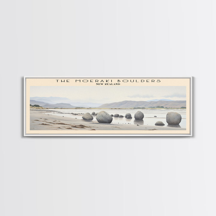 The Moeraki Boulders COUNTRY Travel Poster Print, Framed Canvas Print, COUNTRY Travel Art, Wood Framed Art, Wall Hanging, Home Decor