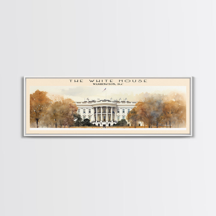 The White House Travel Art Framed Canvas Print, COUNTRY Wall Decor, Home Decor, Travel Poster, Vintage Wall Art, Watercolor Painting