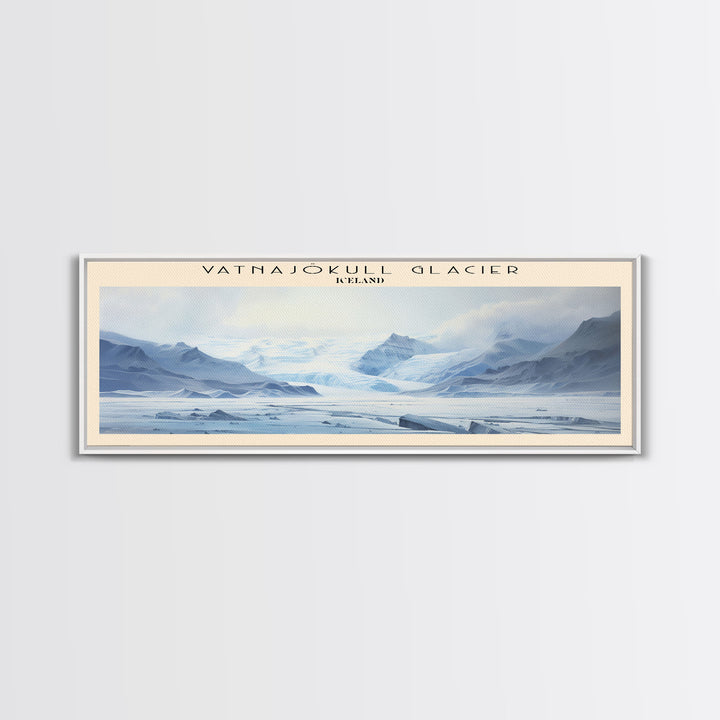 Vatnajökull Glacier Retro Style Travel Poster - Framed Canvas Print - COUNTRY Travel Decor | Vintage Style Home Decor - Travel Print - Wall Art