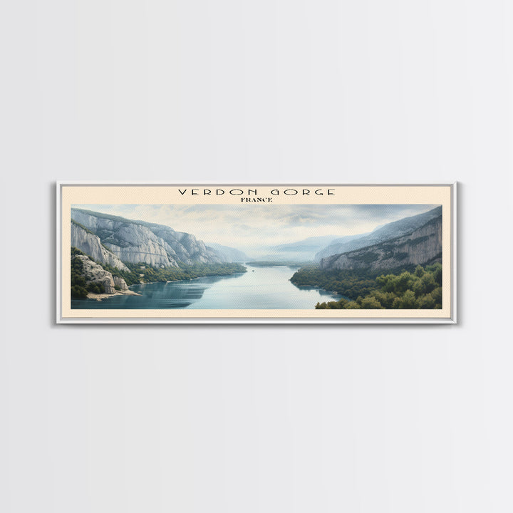 Verdon Gorge Travel Art Framed Canvas Print, COUNTRY Wall Decor, Home Decor, Travel Poster, Vintage Wall Art, Watercolor Painting