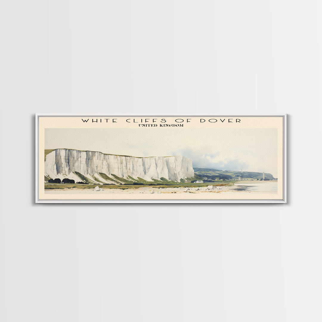 White Cliffs of Dover Travel Art Framed Canvas Print, COUNTRY Wall Decor, Home Decor, Travel Poster, Vintage Wall Art, Watercolor Painting