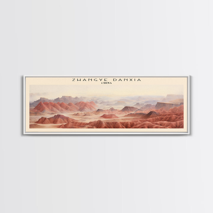 Zhangye Danxia Retro Style Travel Poster - Framed Canvas Print - COUNTRY Travel Decor | Vintage Style Home Decor - Travel Print - Wall Art