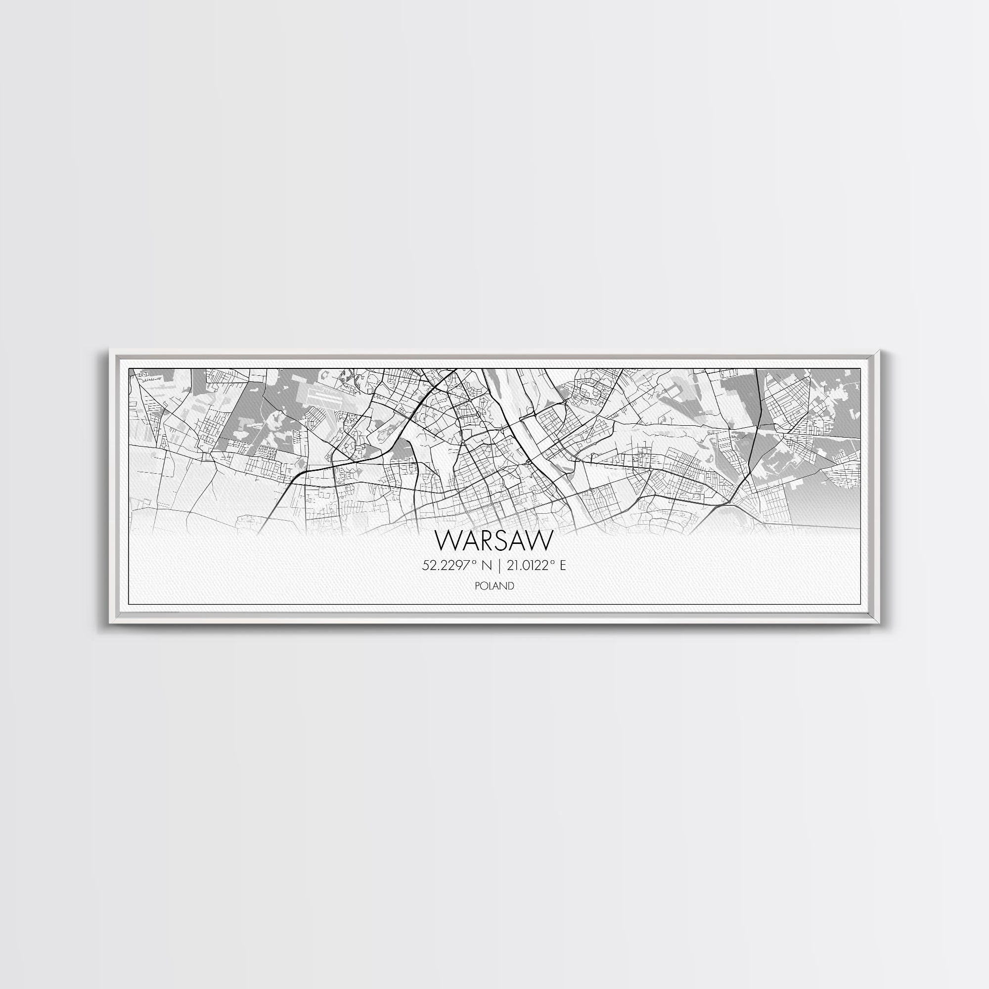 Panoramic Warsaw  City Map, Poland Art, Map Print, Minimalist Wall Art, Canvas Art, Housewarming Gift, Street Map Art, Closing Gift