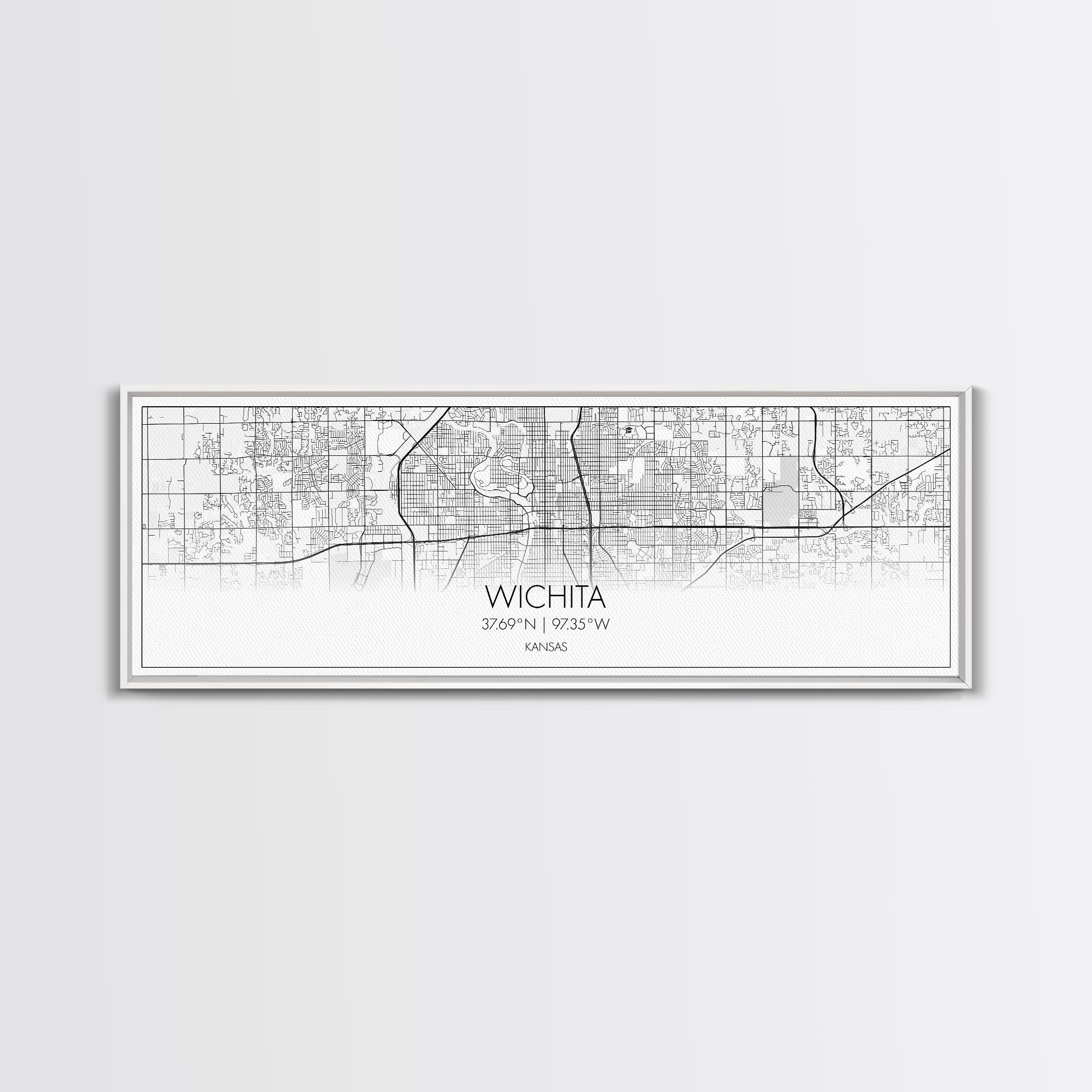 Panoramic Wichita City Map, Kansas Art, Map Print, Minimalist Wall Art, Canvas Art, Housewarming Gift, Street Map Art, Closing Gift