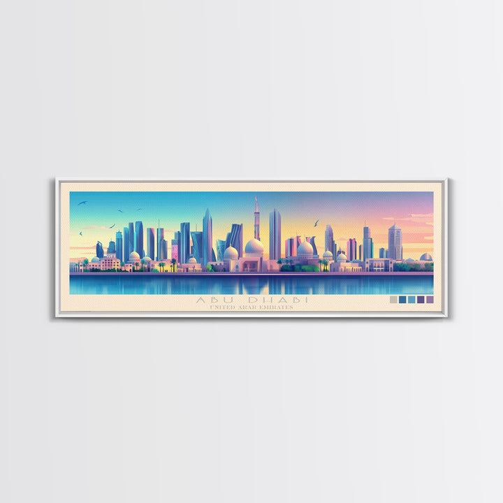 Abu Dhabi, United Arab Emirates Panoramic Travel Poster Canvas Print, Abu Dhabi, United Arab Emirates Painting, United Arab Emirates Art, Abu Dhabi Travel Art, Living Room Painting