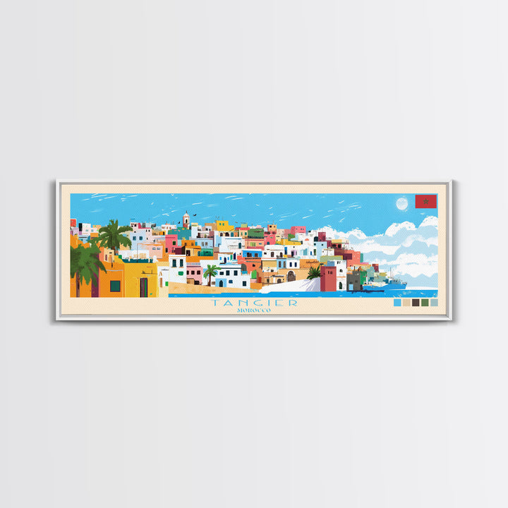 Tangier, Morocco Panoramic Travel Poster Canvas Print, Tangier, Morocco Painting, Morocco Art, Tangier Panoramic Travel Art, Travel Painting