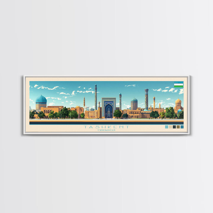 Tashkent, Uzbekistan Travel Poster Panoramic Canvas Print, Tashkent, Uzbekistan Painting, Uzbekistan Art, Tashkent Travel Art, Guest Room Painting